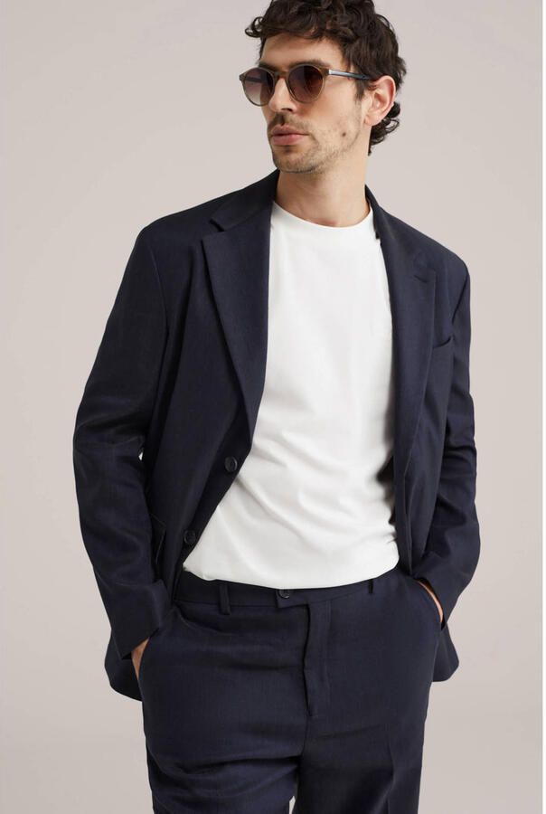 WE Fashion colbert met linnen donkerblauw