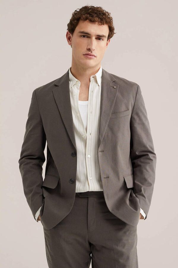 WE Fashion colbert met linnen donkerbruin