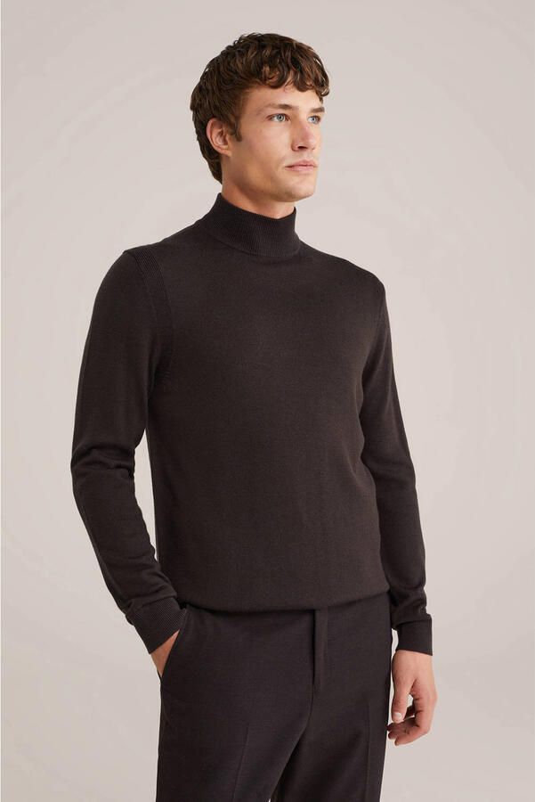 WE Fashion coltrui met wol donkerbruin