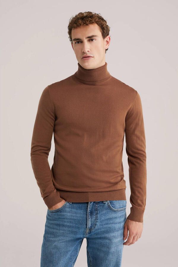 WE Fashion coltrui met wol fijn gebreid bruin