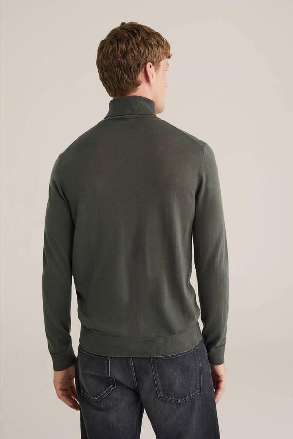 WE Fashion coltrui met wol fijn gebreid donkergroen - Foto 3