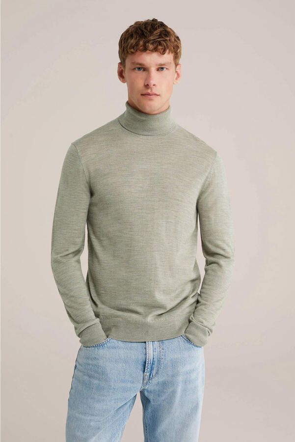 WE Fashion coltrui met wol fijn gebreid groen