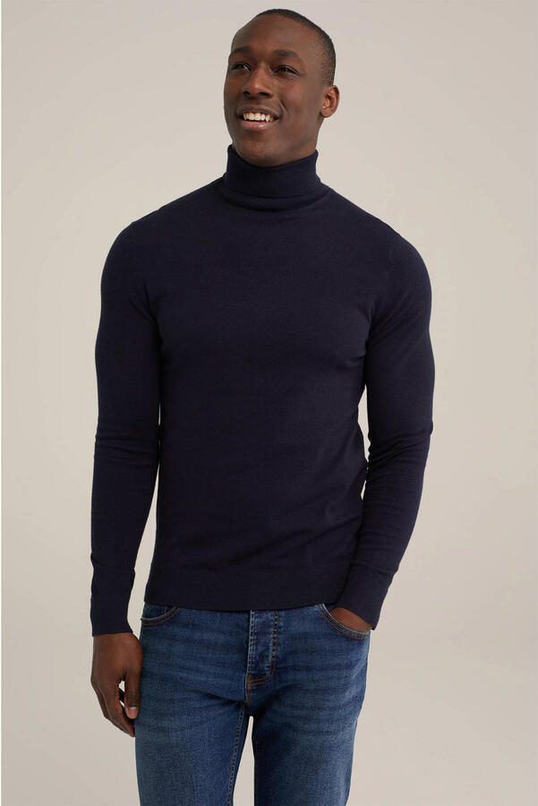 WE Fashion coltrui fijn gebreid donkerblauw