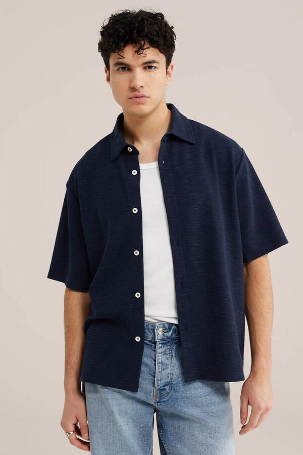 WE Fashion comfort casual overhemd donkerblauw