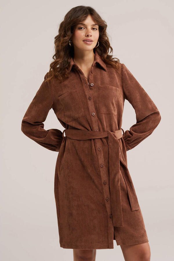 WE Fashion corduroy blousejurk met ceintuur bruin