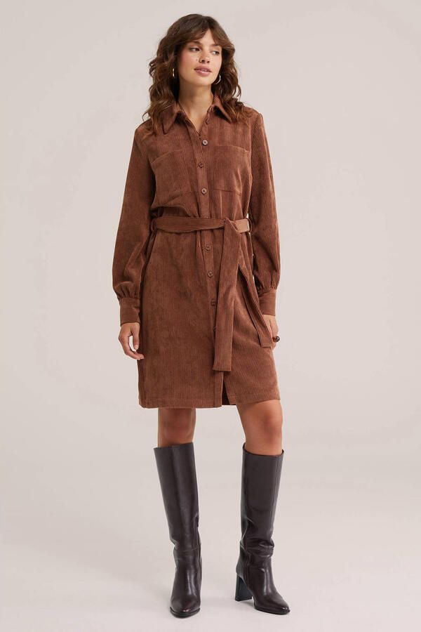 WE Fashion corduroy blousejurk met ceintuur bruin - Foto 2