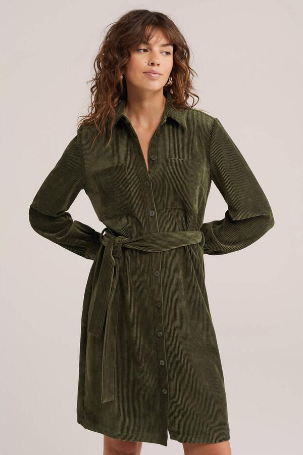 WE Fashion corduroy blousejurk met ceintuur kaki