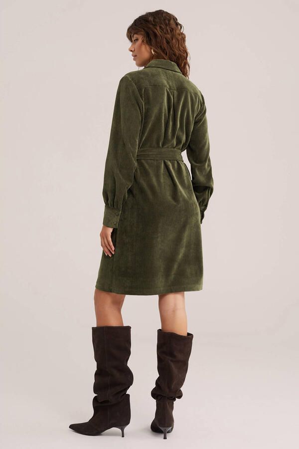 WE Fashion corduroy blousejurk met ceintuur kaki - Foto 2