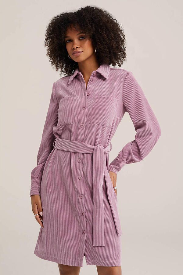 WE Fashion corduroy blousejurk met ceintuur lichtroze
