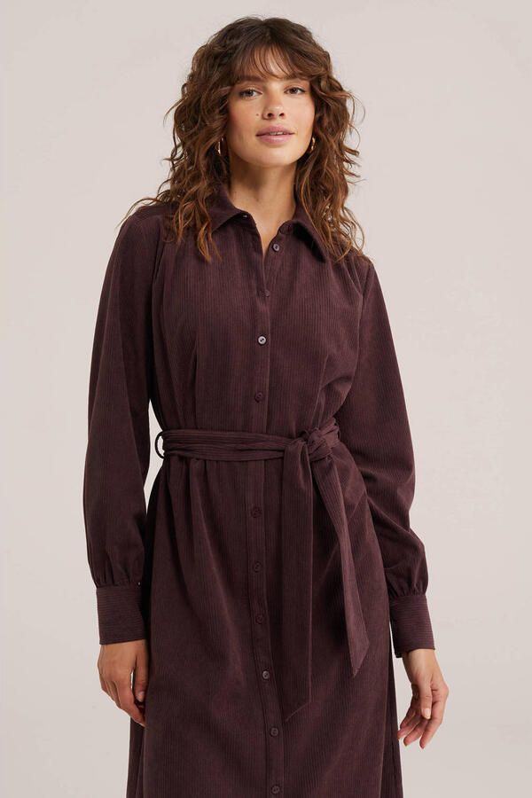 WE Fashion corduroy midi blousejurk met ceintuur donkerrood