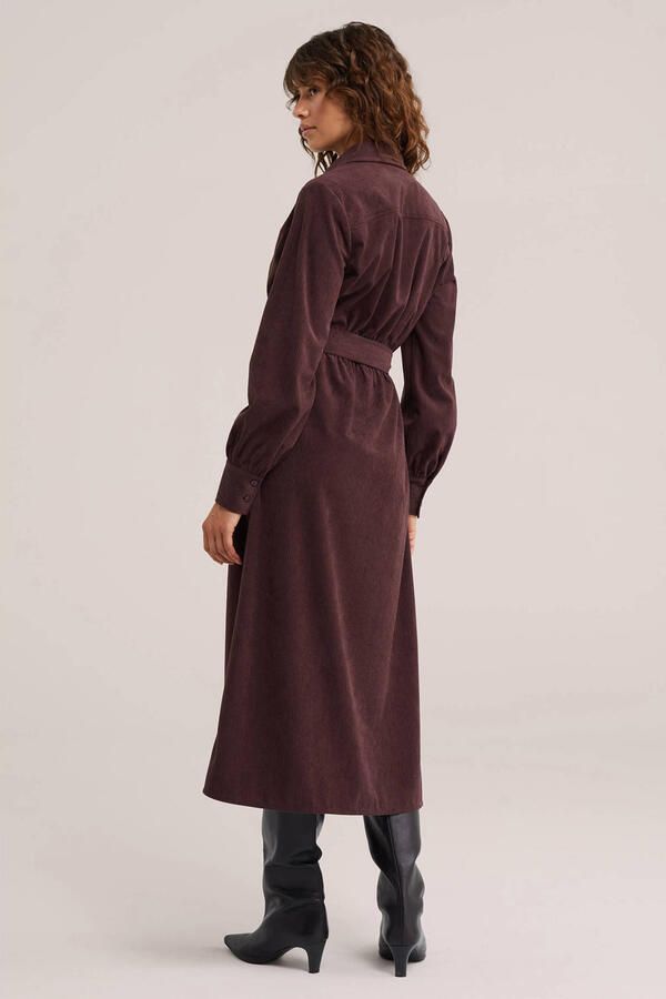 WE Fashion corduroy midi blousejurk met ceintuur donkerrood - Foto 3