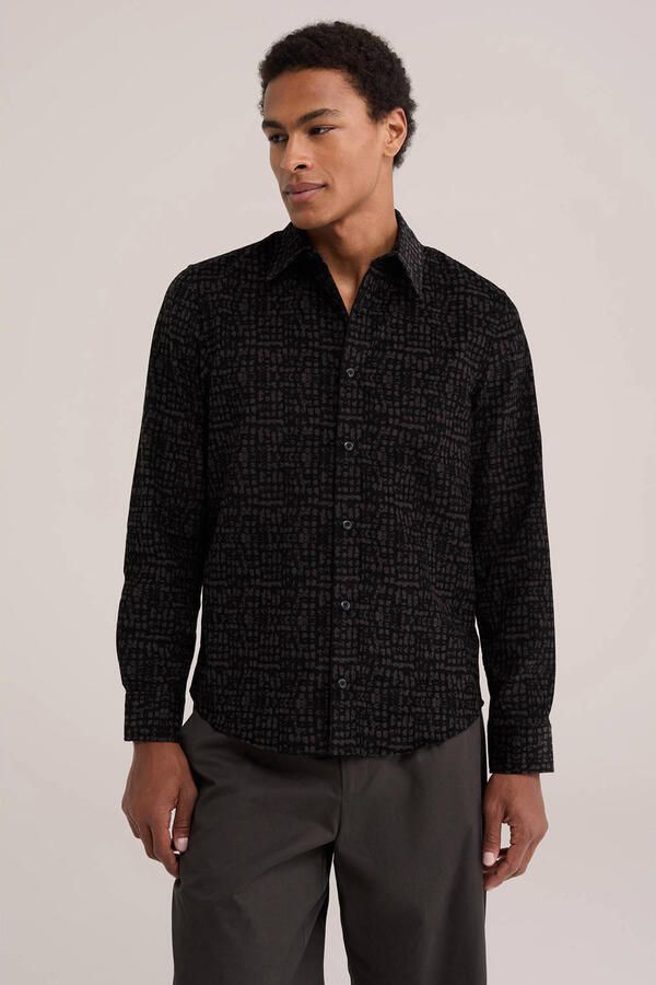WE Fashion corduroy regular fit overhemd met print zwart
