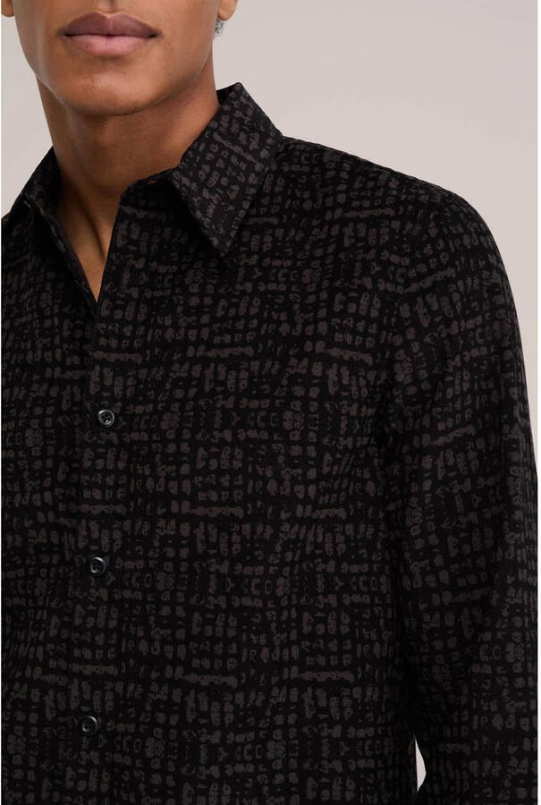 WE Fashion corduroy regular fit overhemd met print zwart - Foto 2