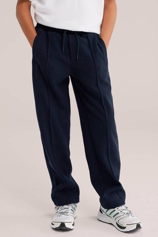 WE Fashion corduroy tapered joggingbroek donkerblauw