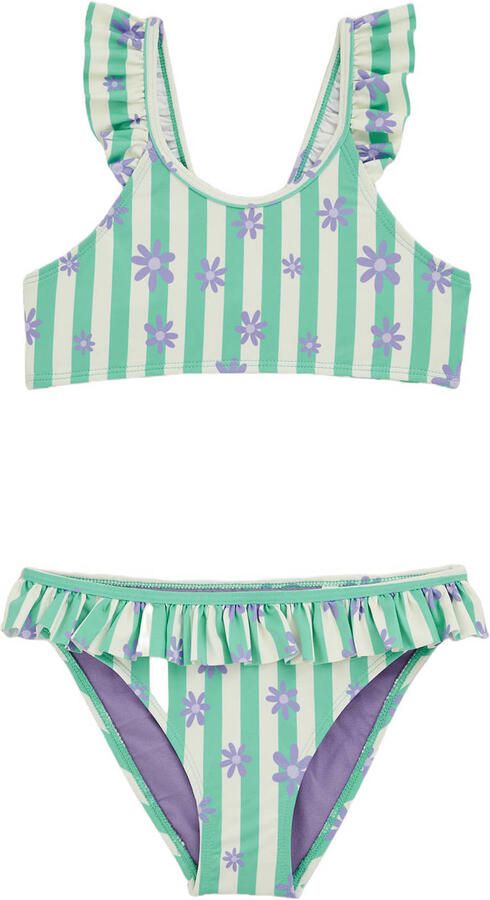 WE Fashion crop bikini met ruches mintgroen lila wit