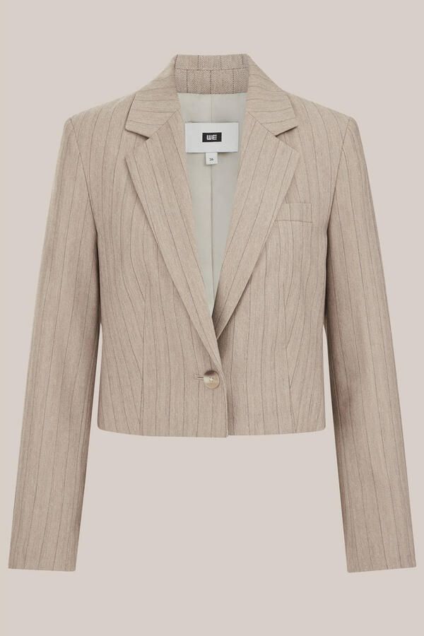 WE Fashion cropped blazer met krijtstreep grijsbruin - Foto 3
