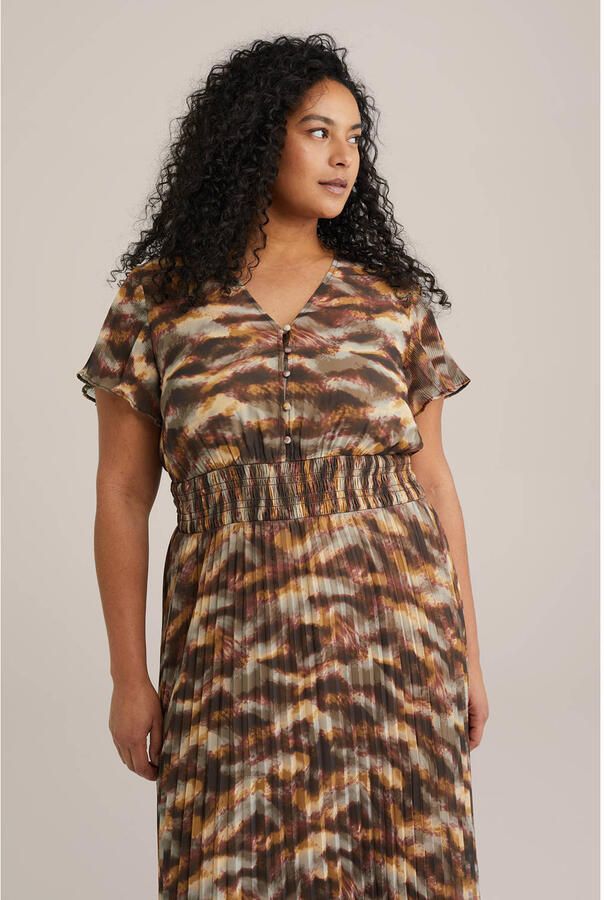 WE Fashion Curve A-lijn jurk bruin