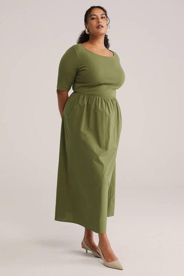 WE Fashion Curve A-lijn jurk olijfgroen - Foto 2