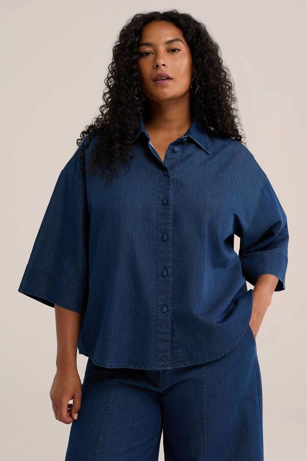 WE Fashion Curve blouse donkerblauw