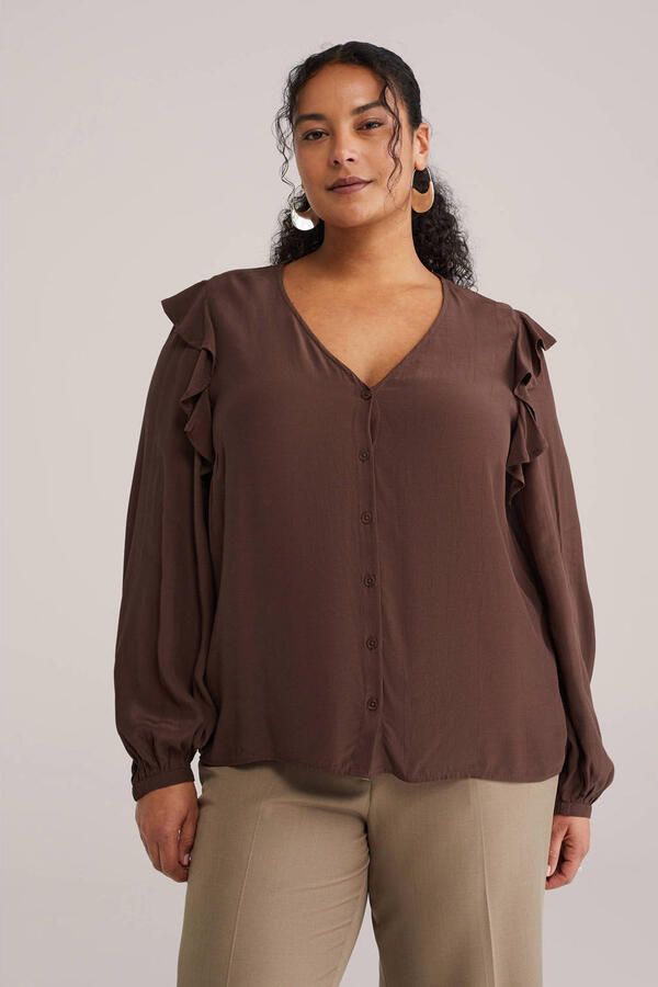 WE Fashion Curve blouse donkerbruin
