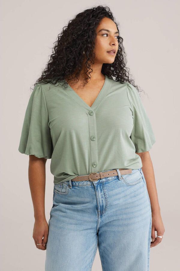 WE Fashion Curve blouse lichtgroen