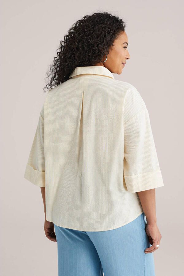 WE Fashion Curve blouse met krijtstreep lichtgeel - Foto 3
