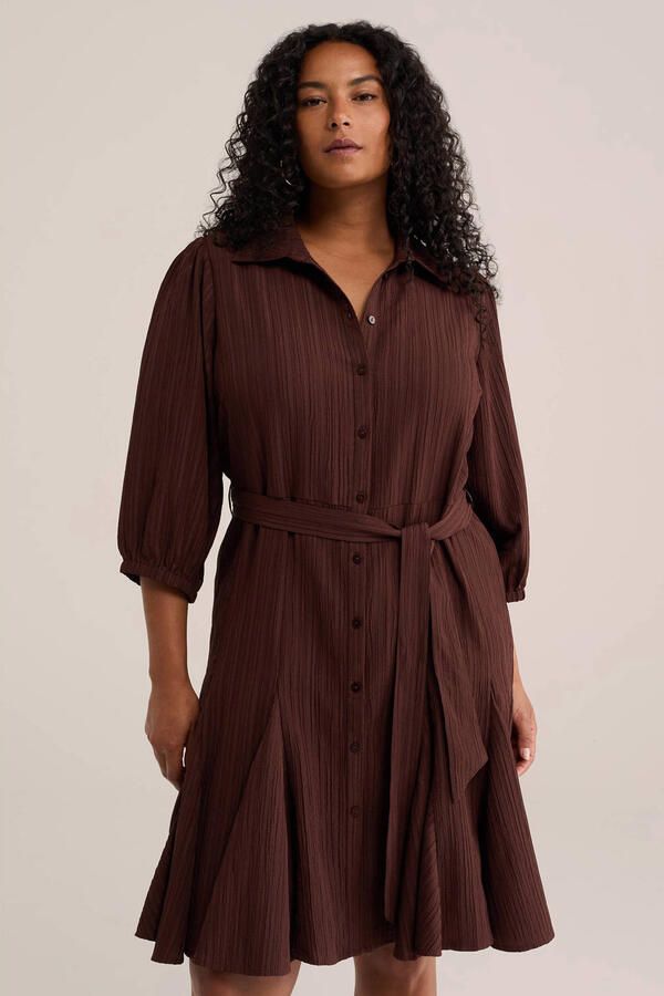 WE Fashion Curve blousejurk met ceintuur Plus Size bruin