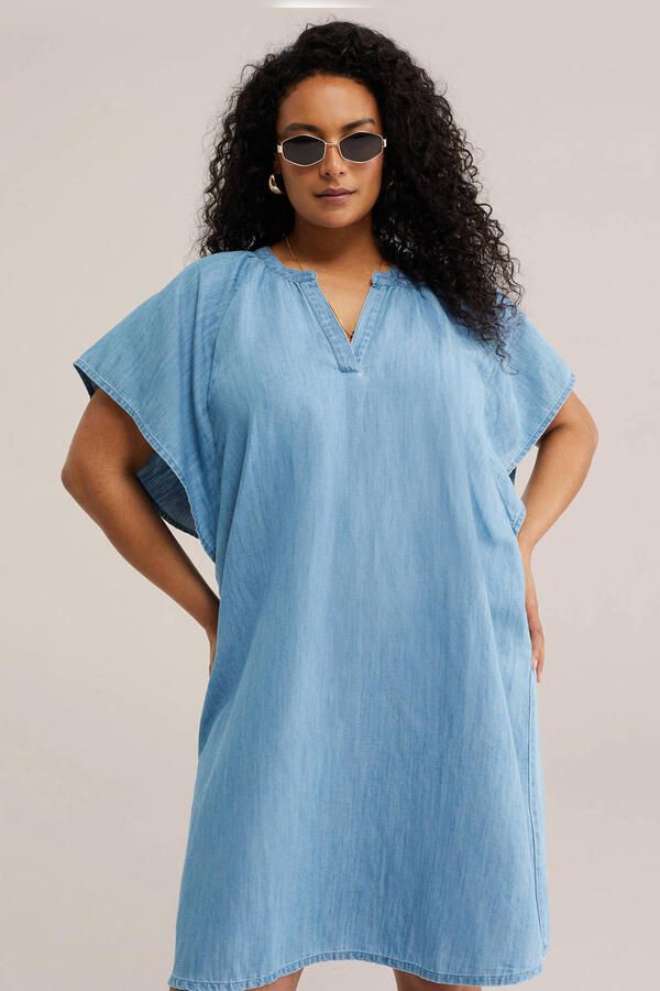 WE Fashion Curve denim spijkerjurk medium blue denim