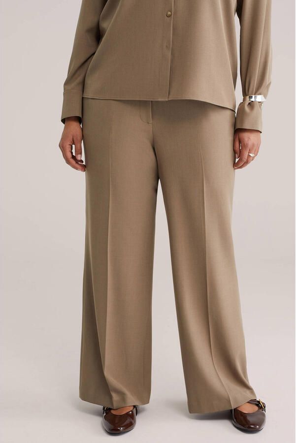 WE Fashion Curve denim wide leg high waist pantalon beige