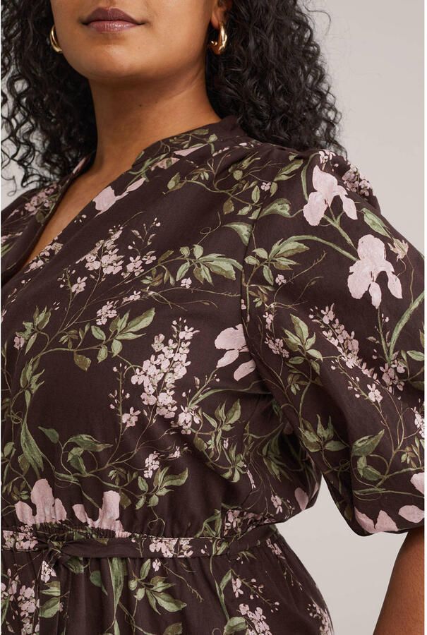 WE Fashion Curve gebloemde blousejurk bruin - Foto 2