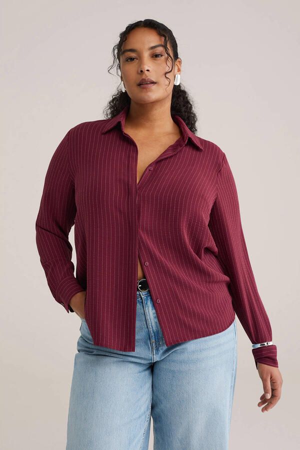 WE Fashion Curve gestreepte blouse donkerrood