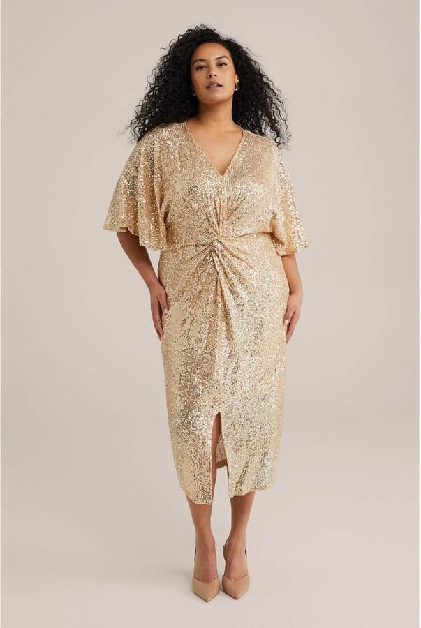 WE Fashion Curve jurk met pailletten goud