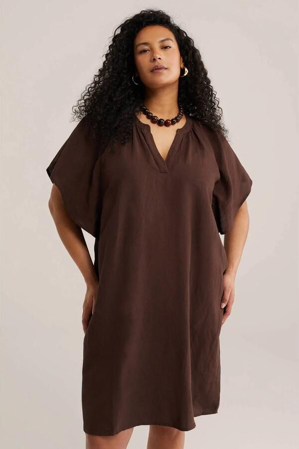 WE Fashion Curve korte jurk bruin