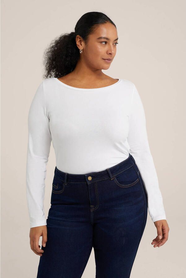 WE Fashion Curve longsleeve met katoen wit