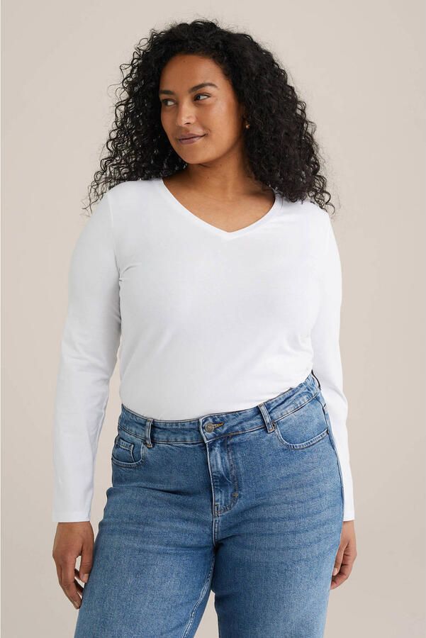 WE Fashion Curve longsleeve met katoen wit