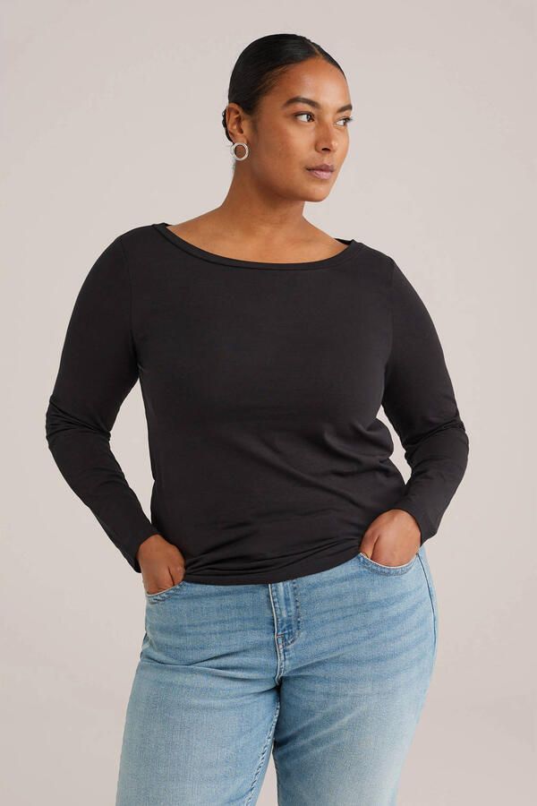WE Fashion Curve longsleeve met katoen zwart - Foto 2