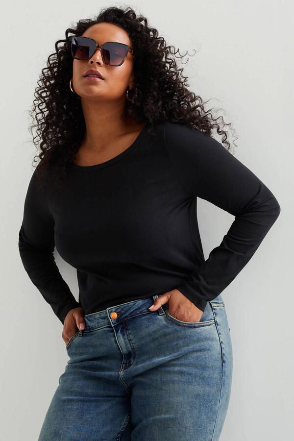 WE Fashion Curve longsleeve met katoen zwart - Foto 3