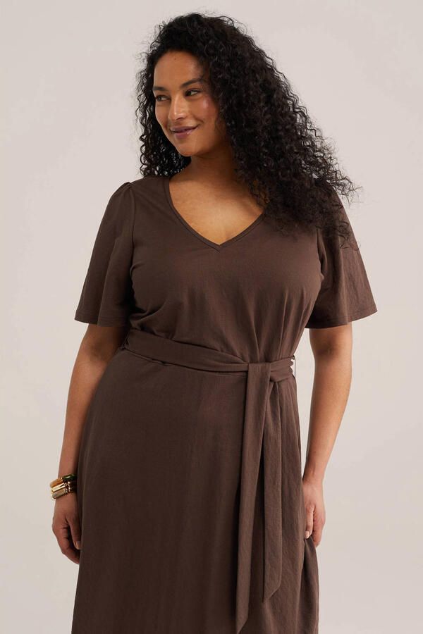 WE Fashion Curve midi jurk bruin