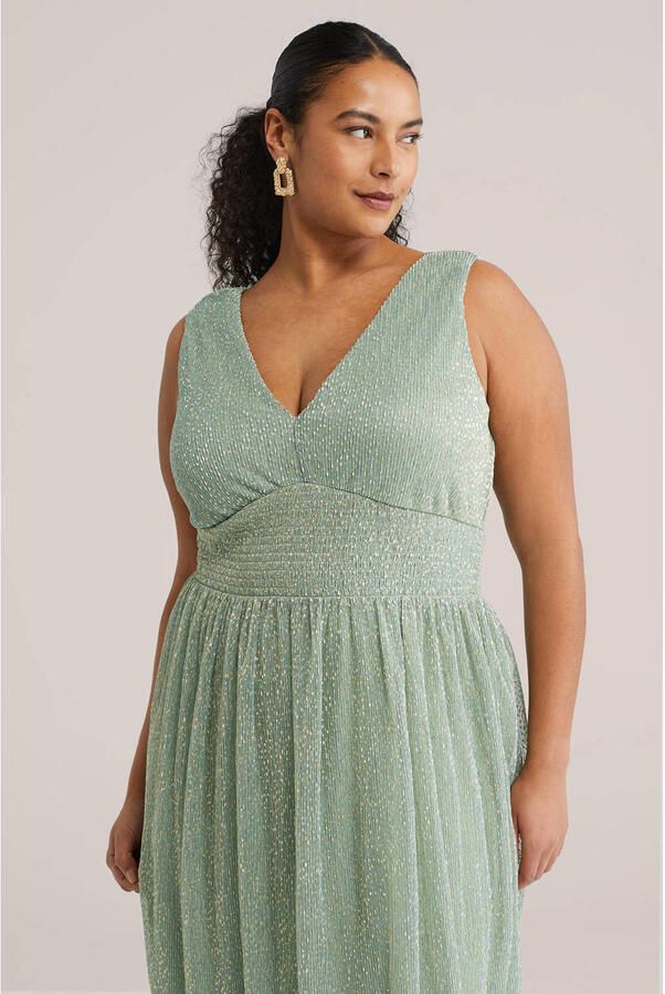 WE Fashion Curve midi jurk met glitter lichtgroen
