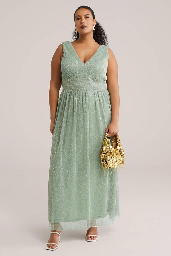 WE Fashion Curve midi jurk met glitter lichtgroen - Foto 2