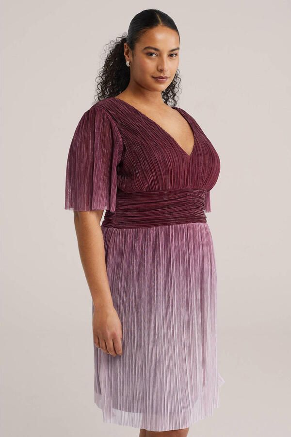 WE Fashion Curve midi jurk met lurex rood