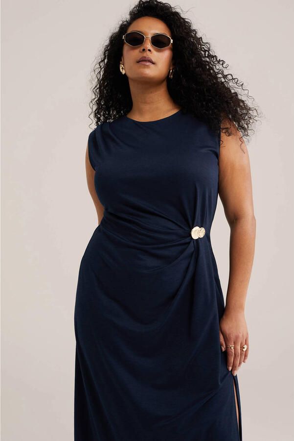 WE Fashion Curve midi jurk Plus Size donkerblauw