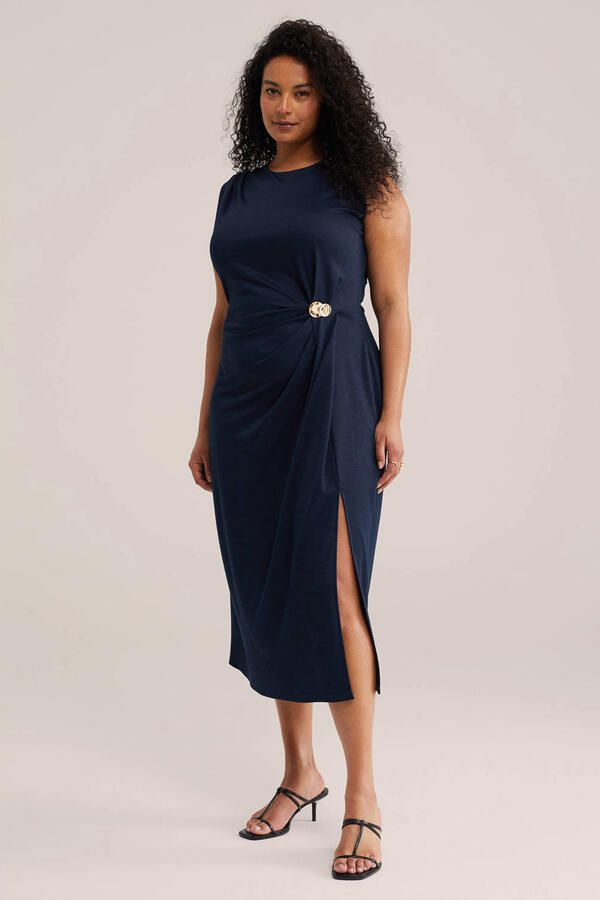 WE Fashion Curve midi jurk Plus Size donkerblauw - Foto 2