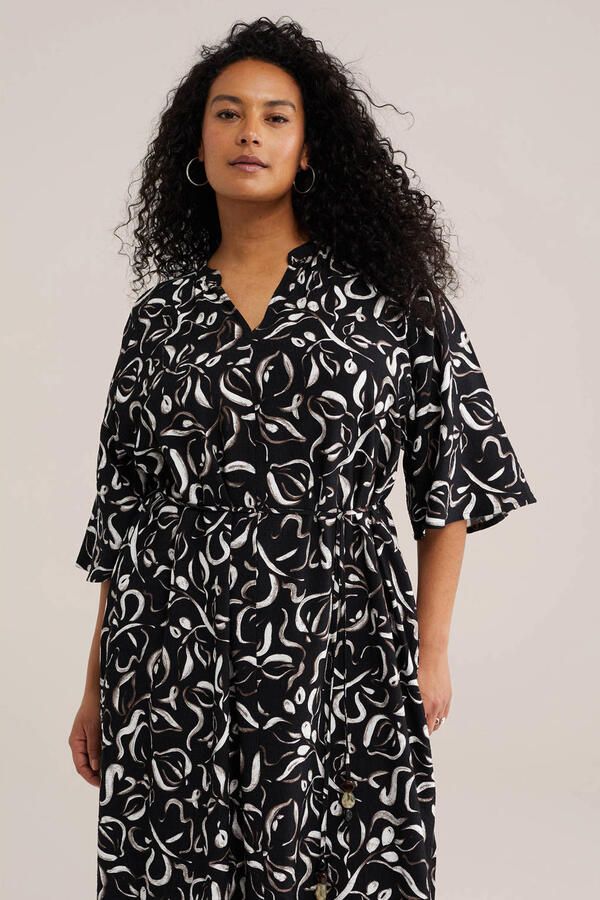 WE Fashion Curve midi jurk zwart