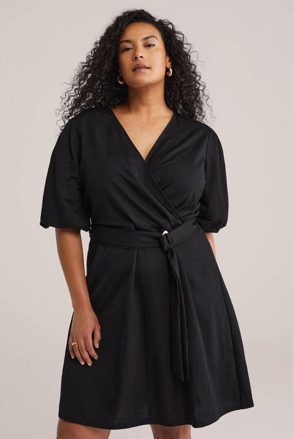 WE Fashion Curve midi jurk zwart