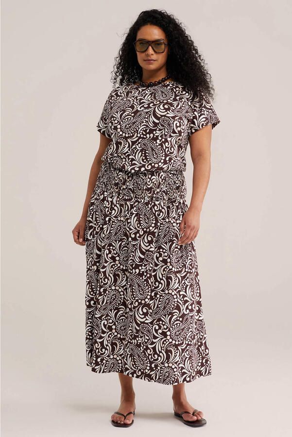 WE Fashion Curve midi rok met paisley print bruin