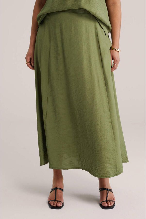 WE Fashion Curve midi rok olijfgroen