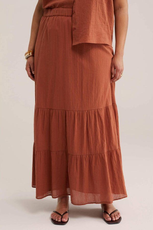 WE Fashion Curve midi rok strokenrok terra