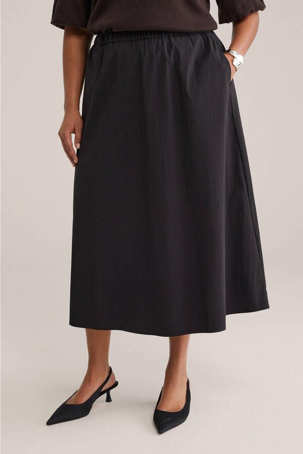 WE Fashion Curve midi rok zwart