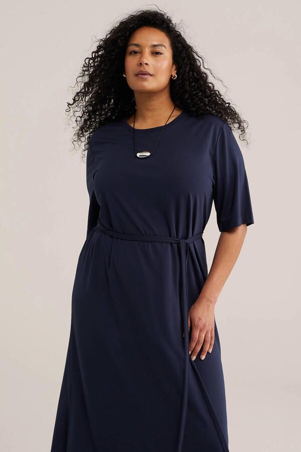 WE Fashion Curve midi zomerjurk met ronde hals Plus Size blauw